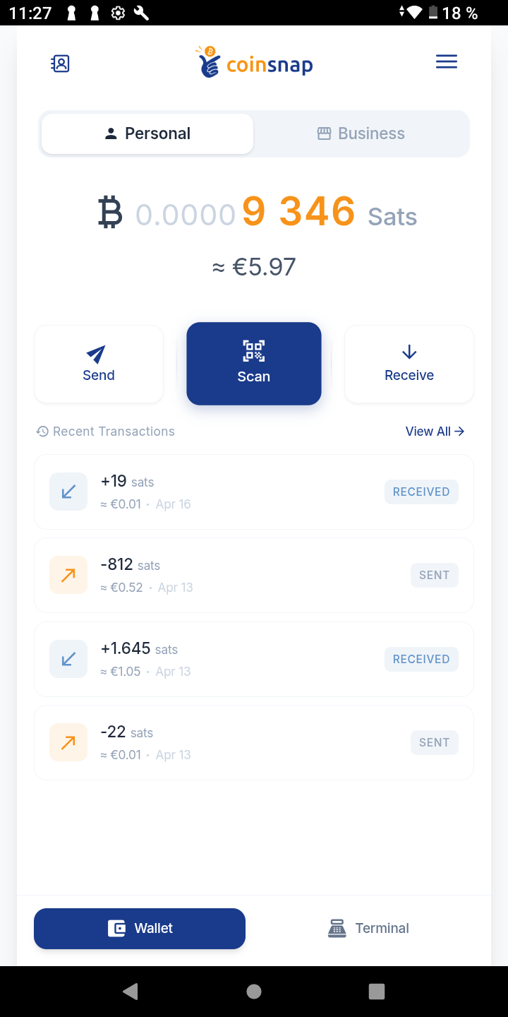 Wallet home screen (personal wallet)