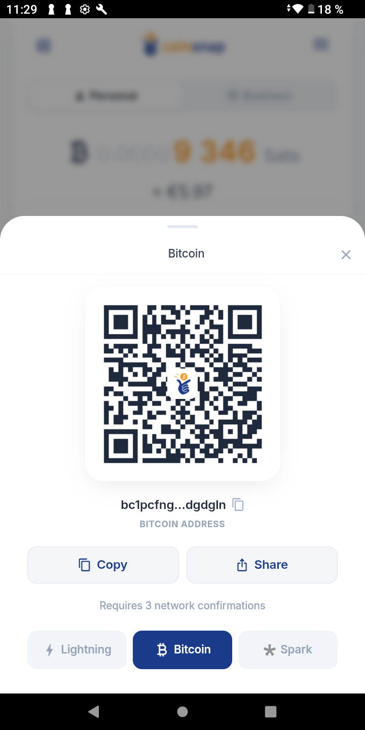 Receive Bitcoin on-chain (QR code and Bitcoin address)
