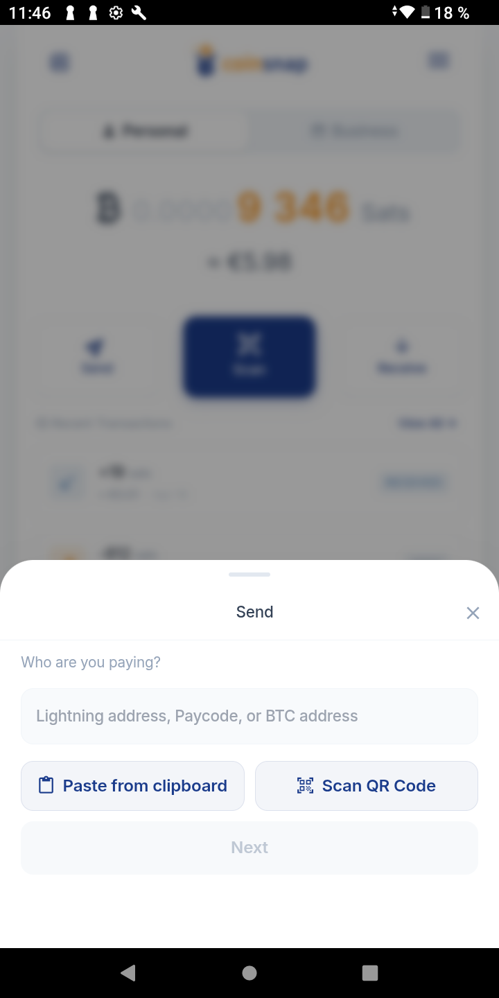 Send Bitcoin (enter address, paste, or scan QR)