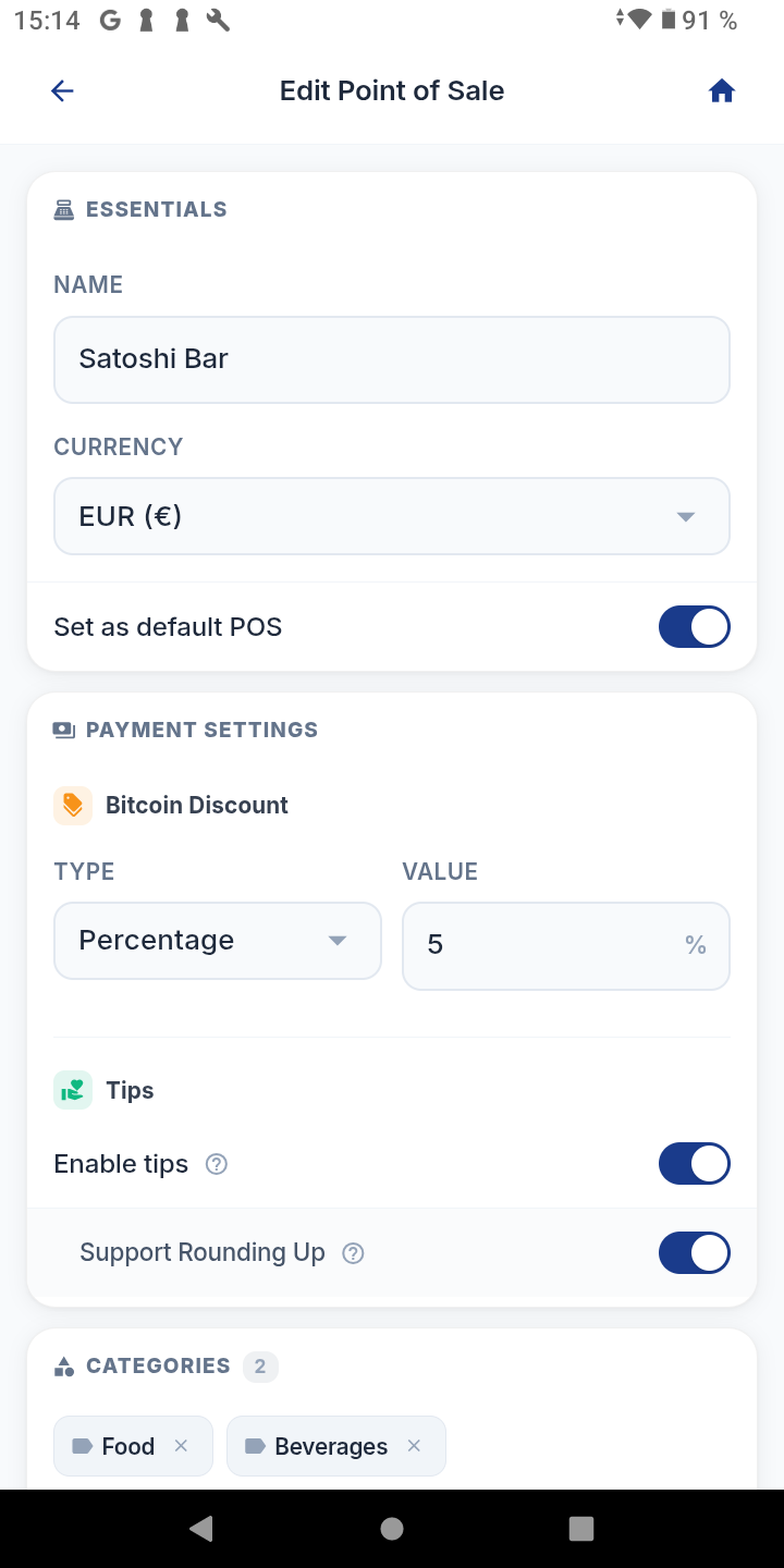 Configure point of sale
