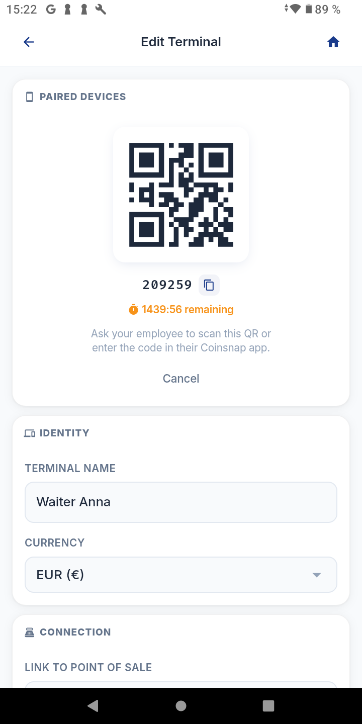 Connect terminal with the app