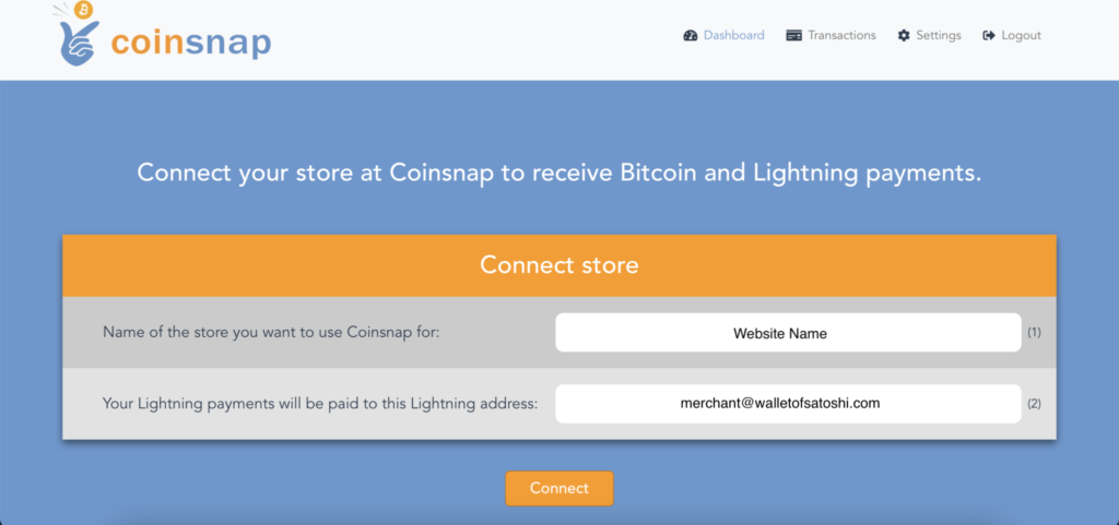 Connect Store with Coinsnap