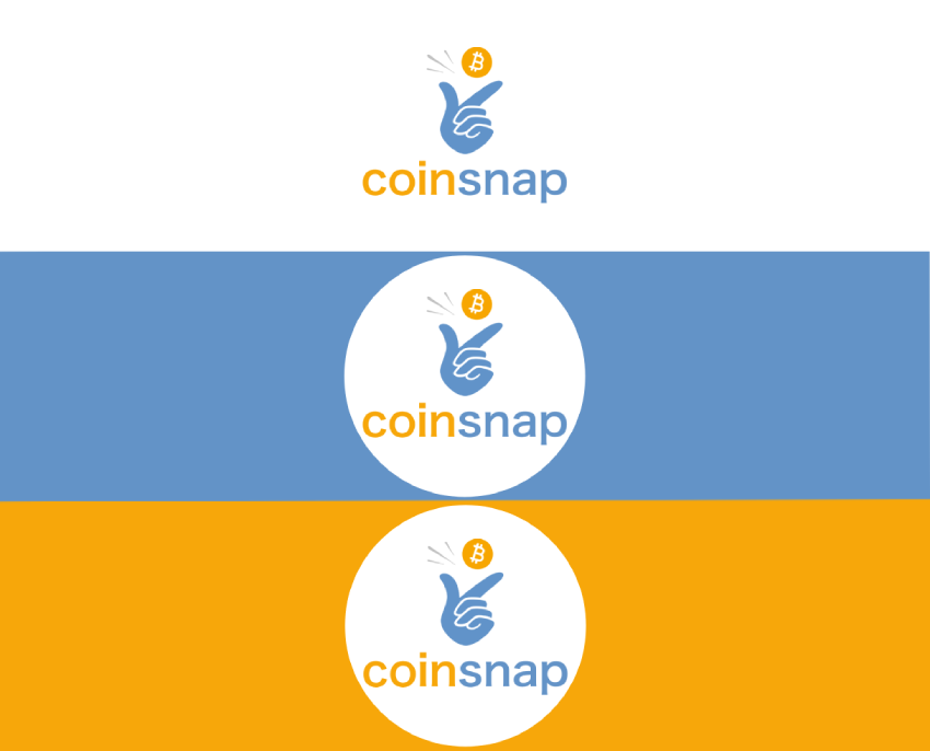 Coinsnap logo should be used with a orange-blue outline when on white background. Original finger print is in blue color with orange bitcoin sign.