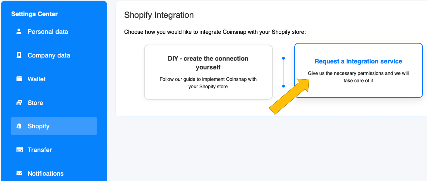 Integrationsservice-ausloesen kostenlosen Shopify Integrationsservice starten