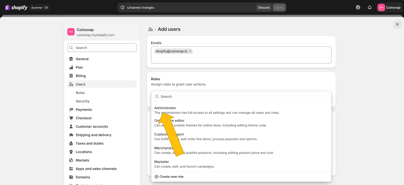 admin-vergeben Administratorrechte in Shopify vergeben