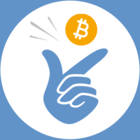 Coinsnap hand on white circle and blue background 1000x1000