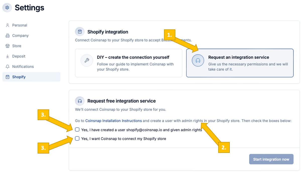 How to initiate the free Shopify integration service