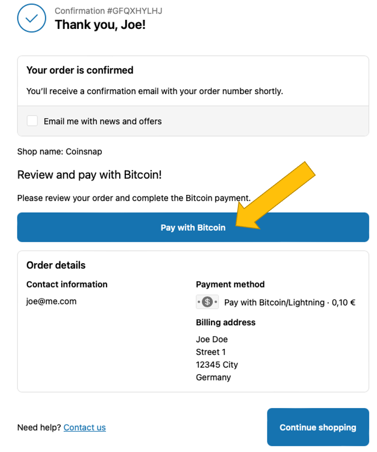 start-bitcoin-payment Initiate the Bitcoin Lightning payment now