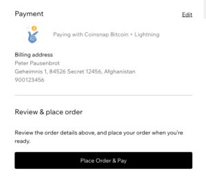 place bitcoin order on Wix Store