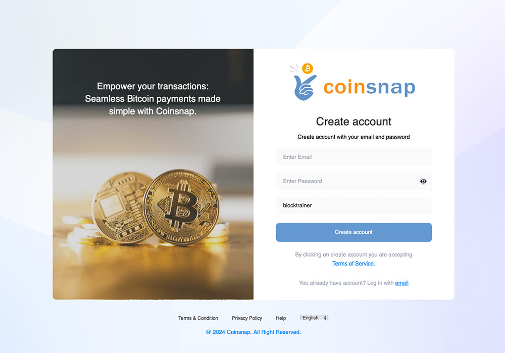 Coinsnap Konto Eröffnung