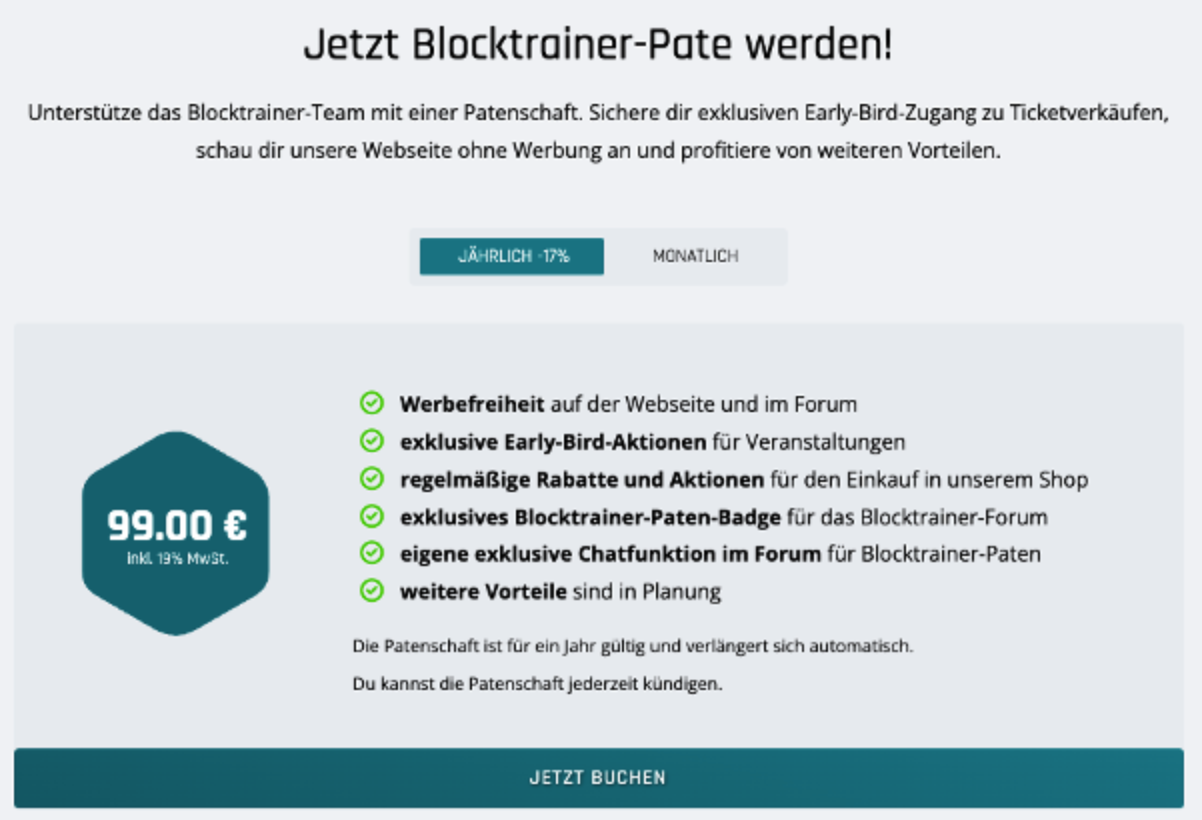 Mit Coinsnap Blocktrainer Pate werden