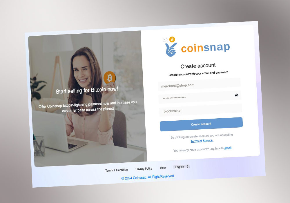 Coinsnap Registrierung mit Blocktrainer Referral Code