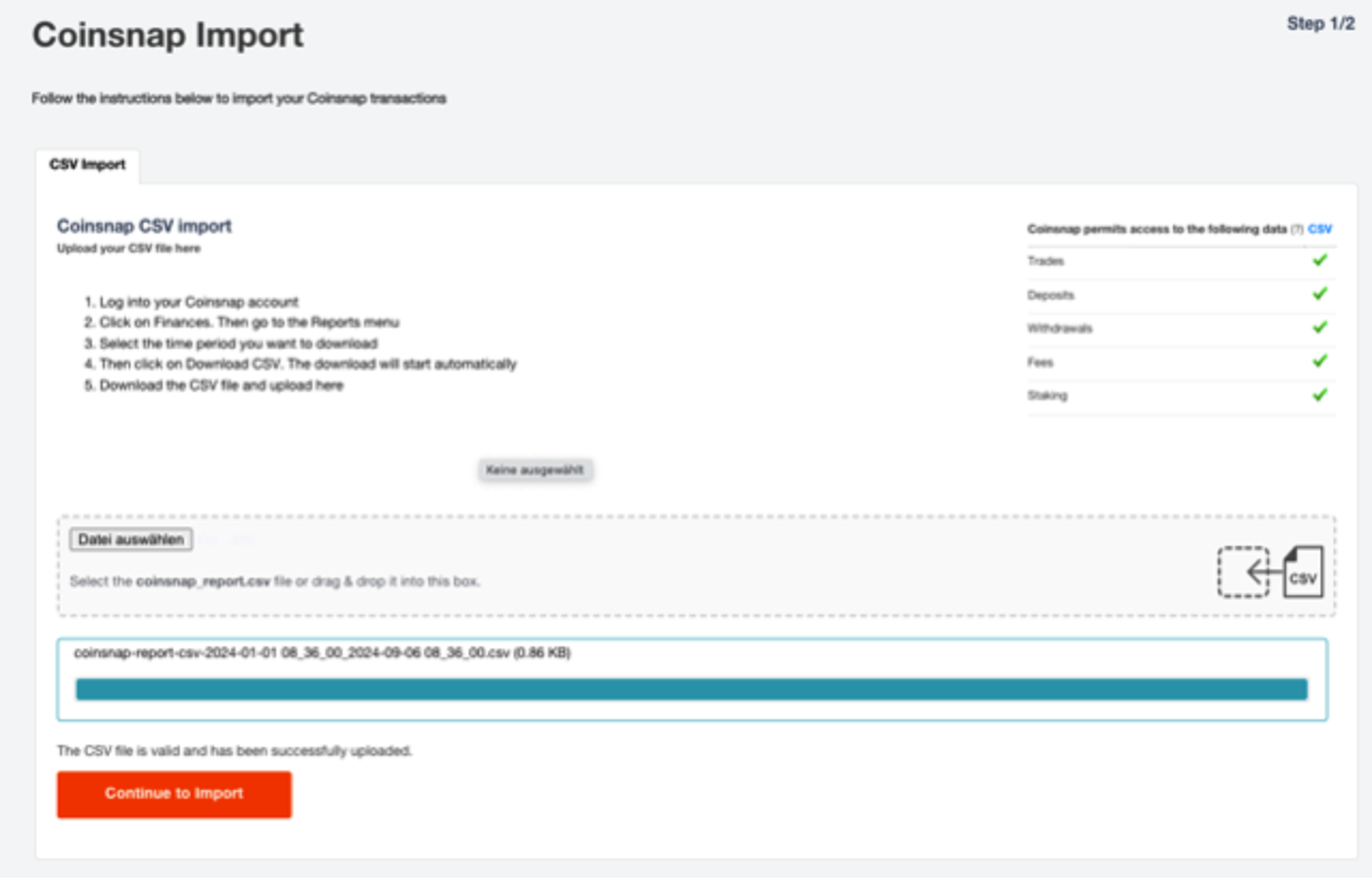 Coinsnap-Import in CoinTracking