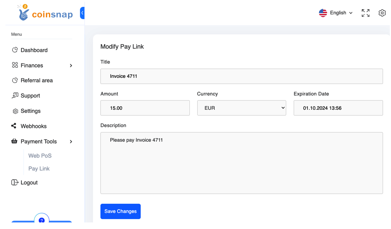 Einstellungen des Payment-Links