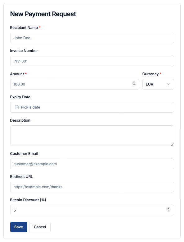 The Payment Link form