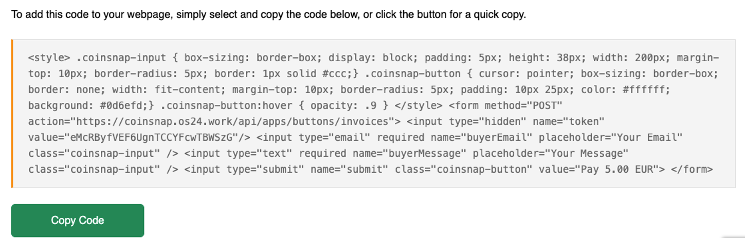 Embedding Code für deinen Payment-Button