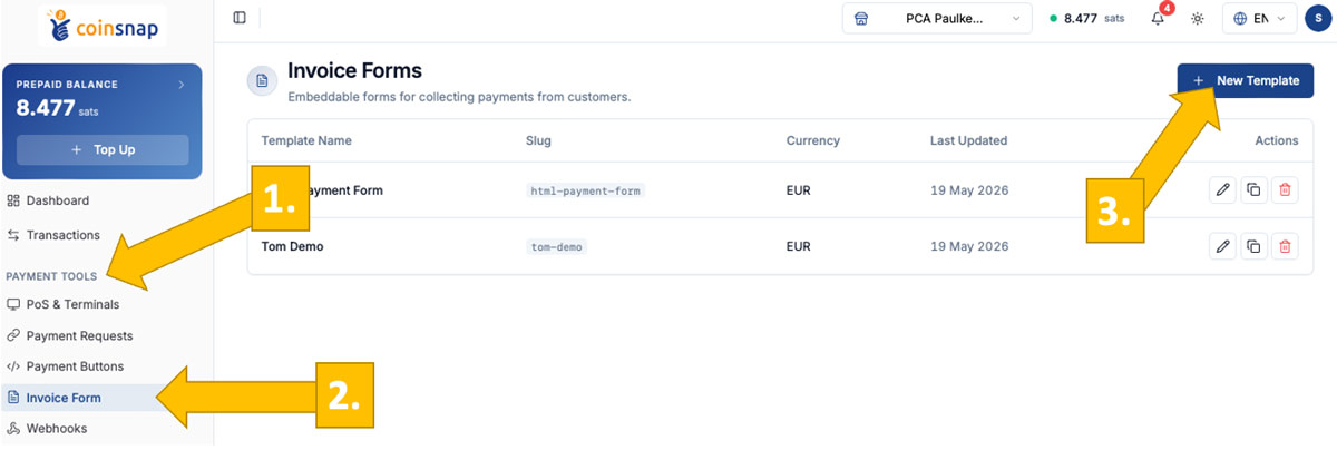 Create a new HTML Bitcoin invoice form