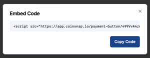Copy the embed code for your Bitcoin payment button 