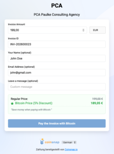 Bitcoin Invoice Form hosted by Coinsnap