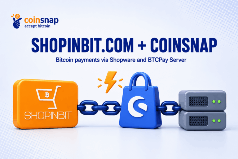 SHOPINBIT and Coinsnap logos linked with a Shopware icon and a server for BTCPay