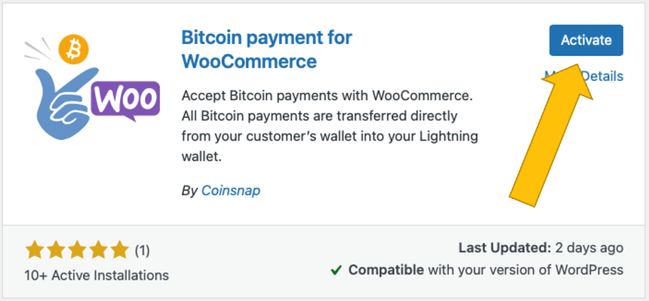 Coinsnap for WooCommerce-Plugin aktivieren