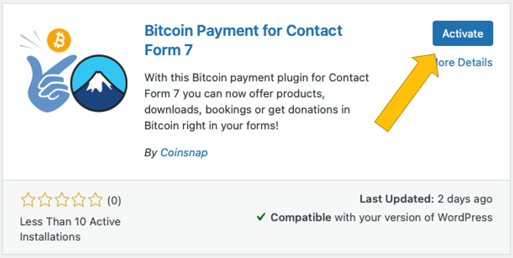 Activate the Coinsnap for Contact Form 7 plugin in WordPress