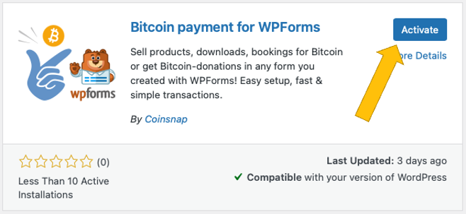 Activate the Coinsnap for WPForms plugin