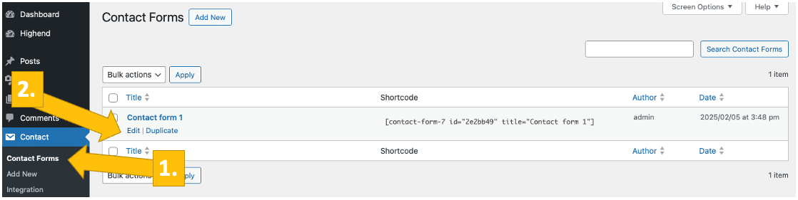 Start configuration of Coinsnap payment in Contact Form 7