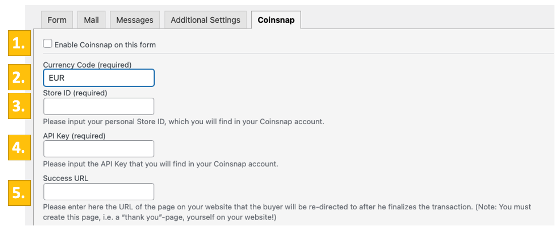 Configuration of Coinsnap payment in Contact Form 7