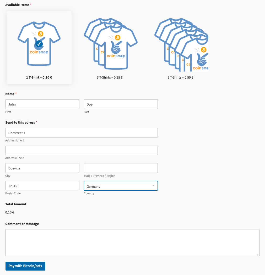 Purchase with Coinsnap for WPForms