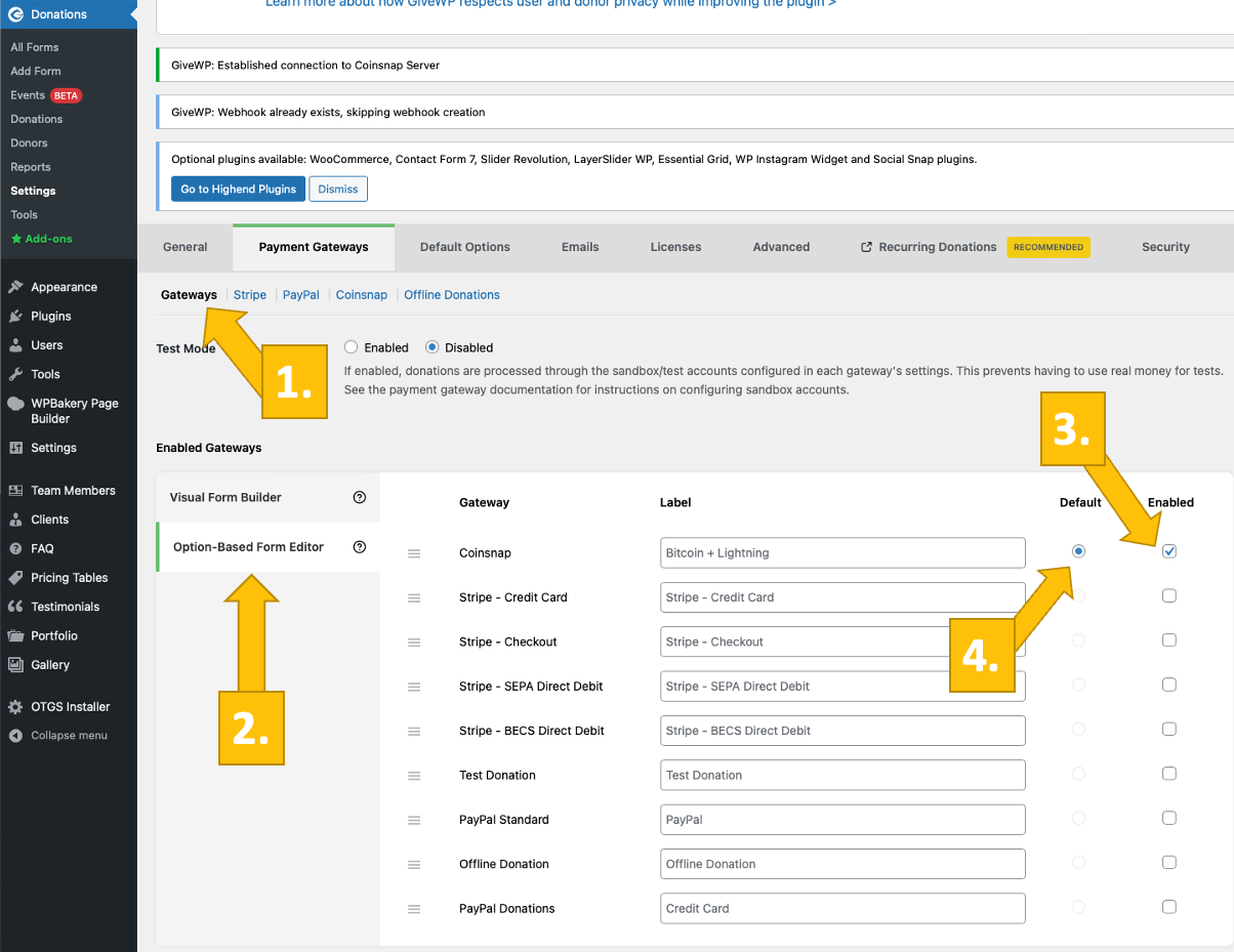 How to activate Bitcoin payment in GiveWP forms