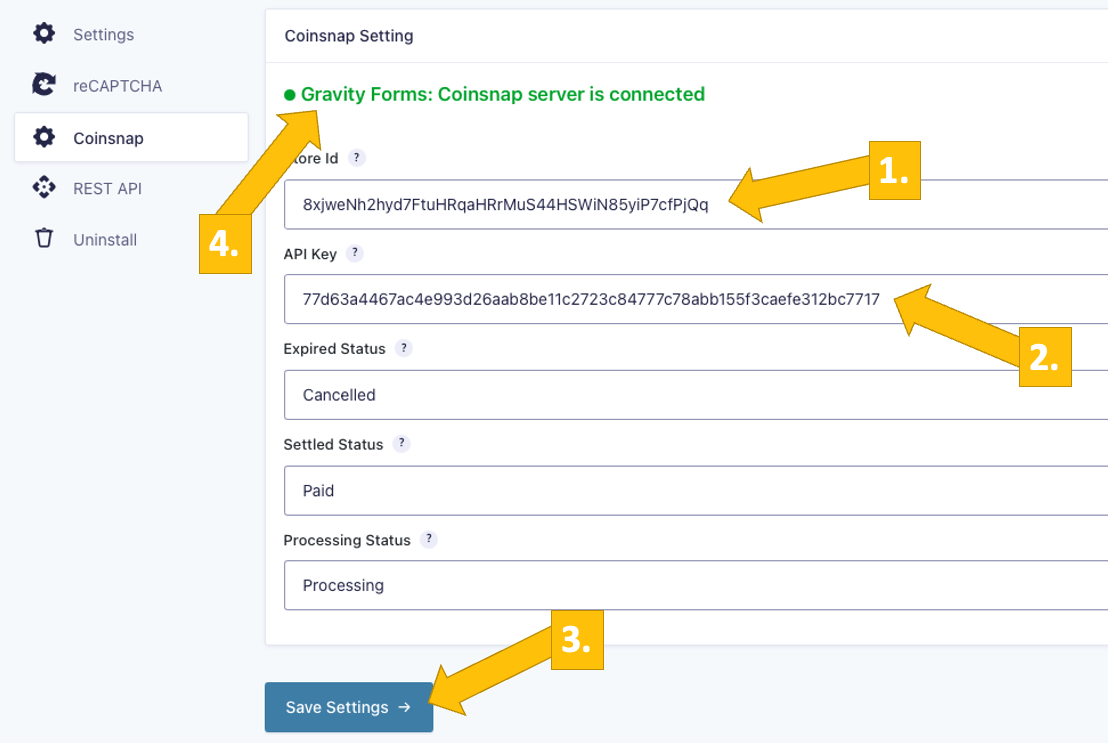 All Coinsnap for Gravity Forms settings are done now!