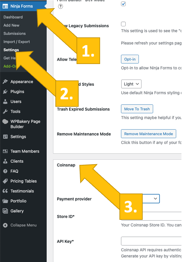 coinsnap-settings Find the Coinsnap settings in Ninja Forms