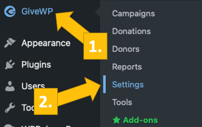 givewp-settings open GiveWP settings