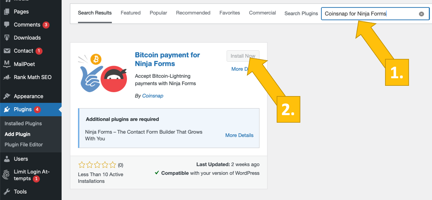 installing-coinsnap-for-ninja-forms Install the Coinsnap for Ninja Forms plugin in WordPress