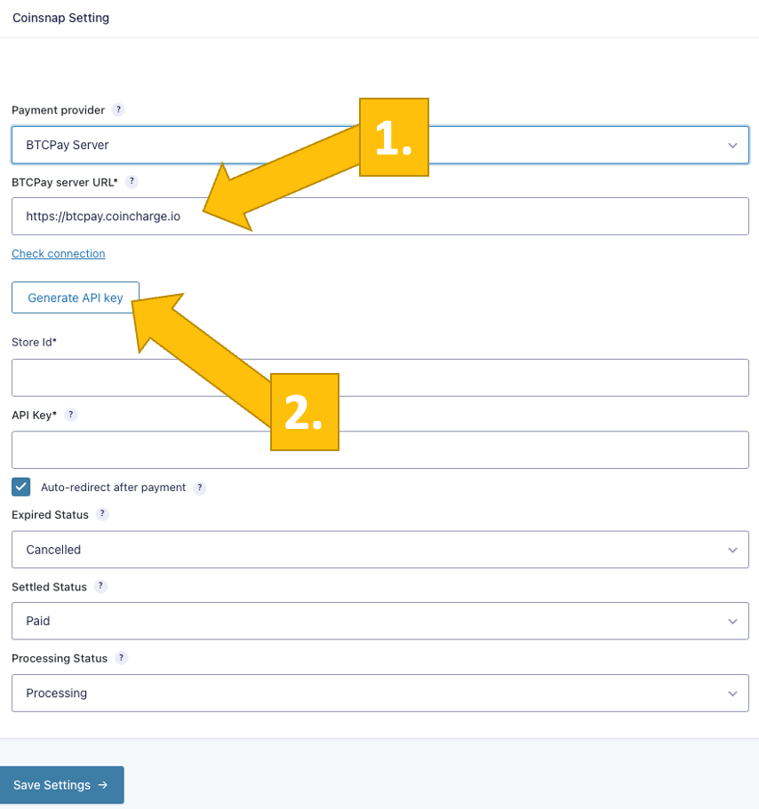 Start Coinsnap's BTCPay Server wizard