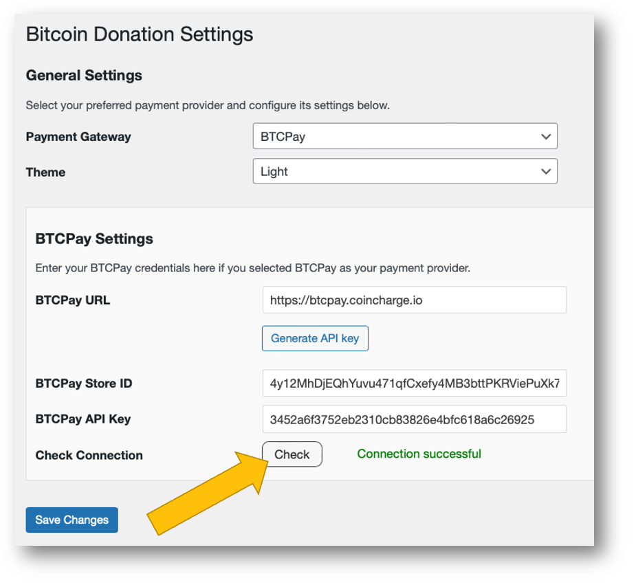 btcpay-server-set successful BTCPay Server connection with the Coinsnap Donation plugin