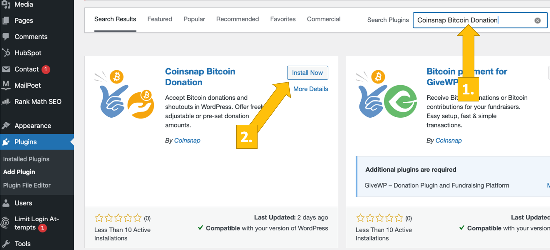 coinsnap--bitcoin-donation-on-wordpress Install the Coinsnap Bitcoin Voting plugin from WordPress