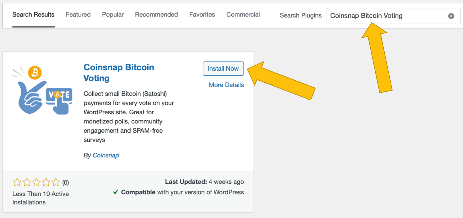 Finding and installing the Coinsnap Bitcoin Voting plugin
