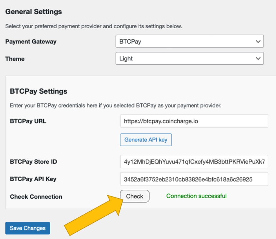 success-message BTCPay Server is connected with EDD