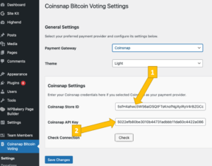 Coinsnap store ID and API key