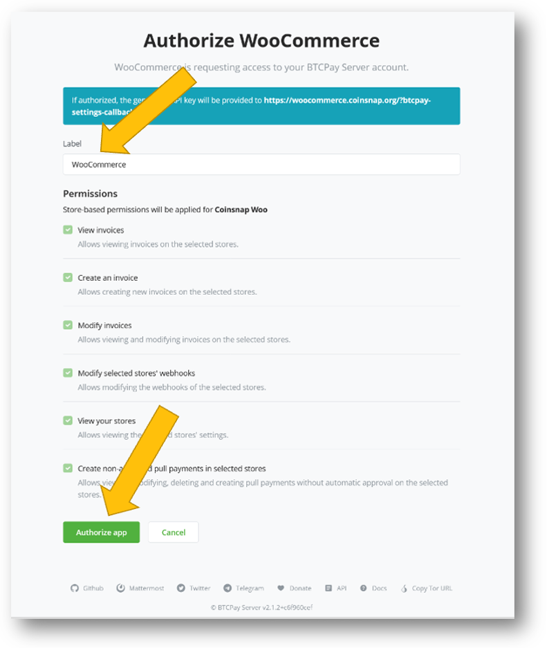 authorize-permissions Authorize Coinsnap payment module permissions