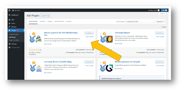 Coinsnap-for-pmpro-on-wordpress Find the Coinsnap for PMPro plugin on WordPress