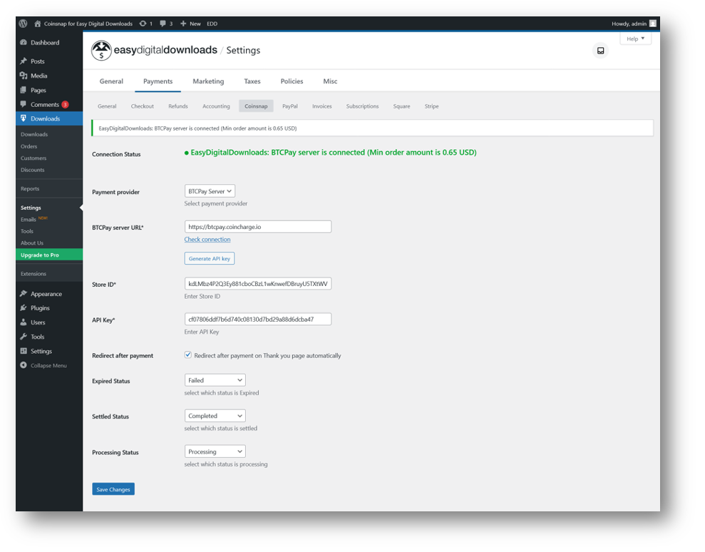 btcpay-server-is-connected-with-easy-digital-download-plugin-via-the-coinsnap-add-on Your BTCPay Server is now connected with your Easy Digital Download plugin via the Coinsnap add-on