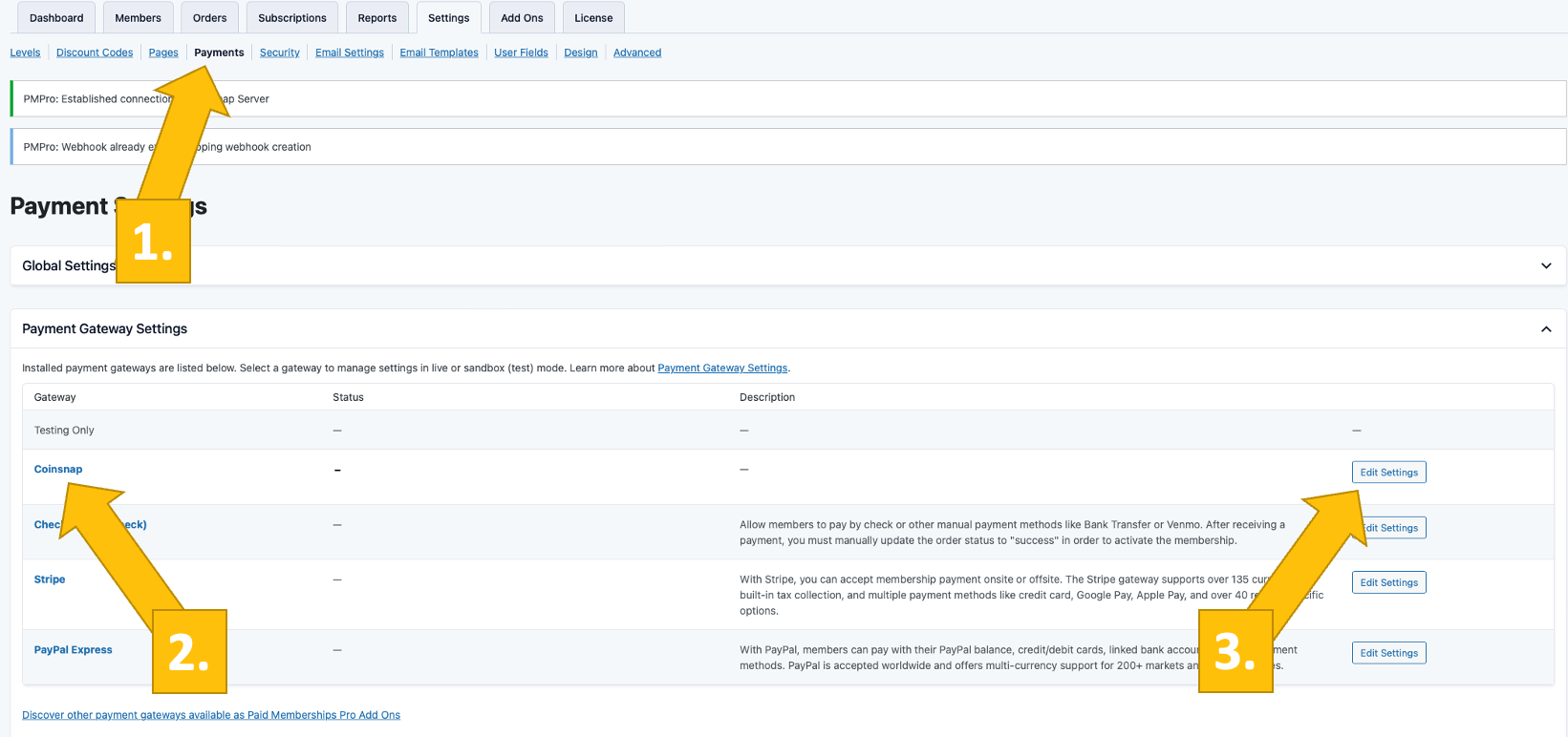 set-coinsnap-in-pmpro configure Coinsnap for PMPro