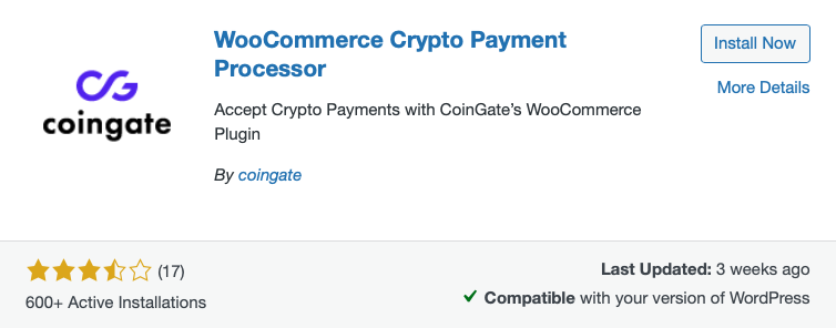 coingate-woocommerce-bitcoin-payment-plugin Coingate's WooCommerce Bitcoin Payment Plugin on WordPress