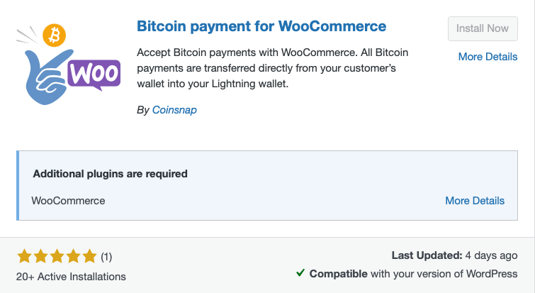 Coinsnap's WooCommerce Bitcoin Payment Plugin on WordPress