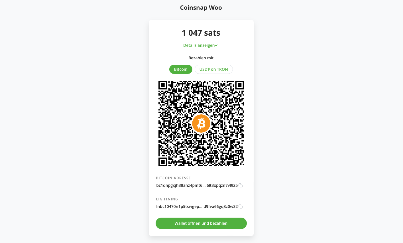WooCommerce Bitcoin payment QR code