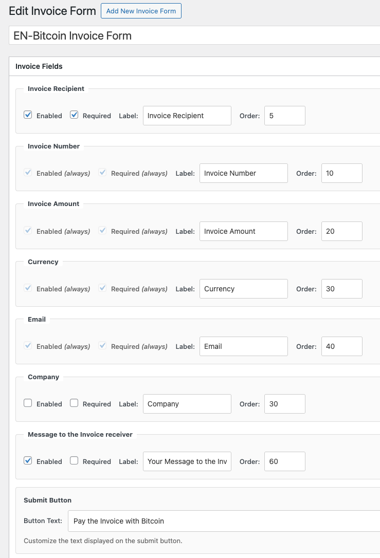 Create Bitcoin Invoice Form
