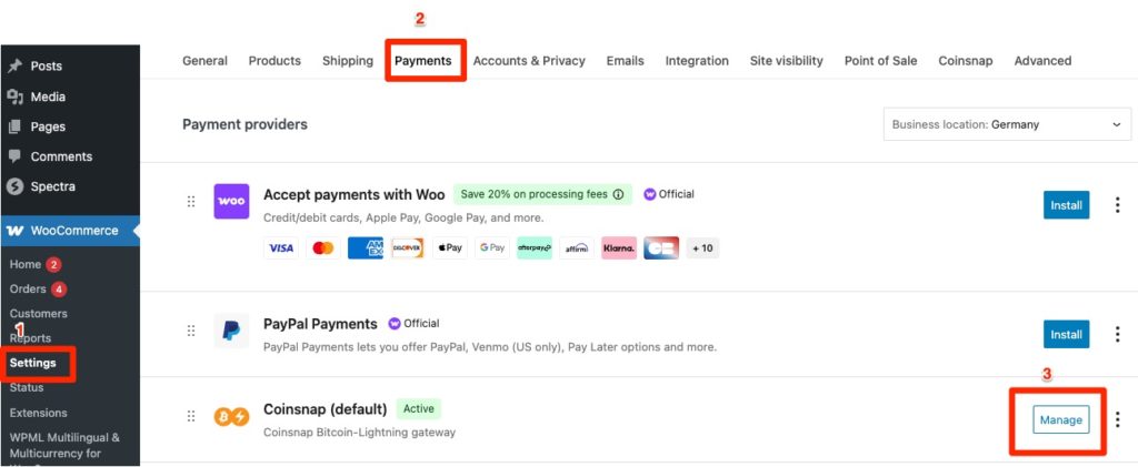 Screenshot Customize the Coinsnap for WooCommerce Plugin Settings